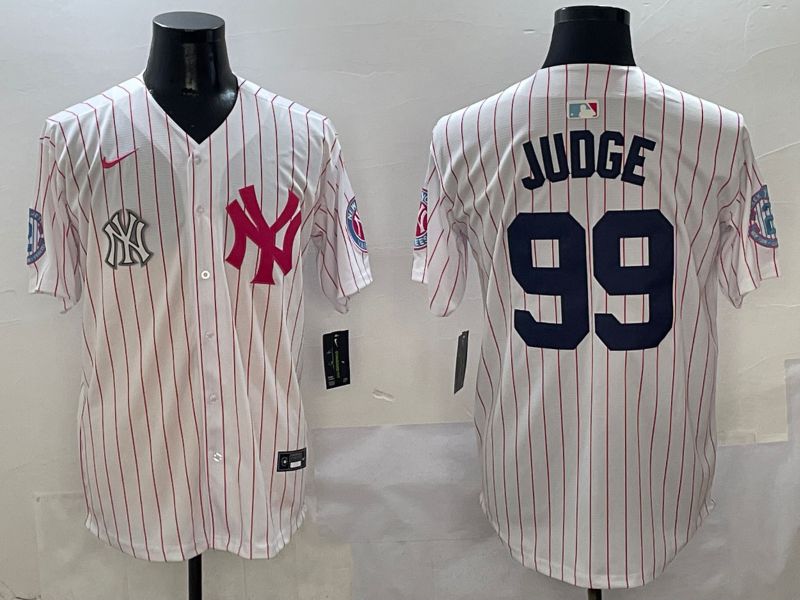 Men New York Yankees 99 Judge White Stripe Jointly Name Nike 2025 MLB Jersey style 8